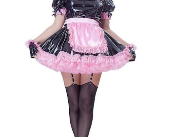 PVC製の光沢のあるメイド服コスプレドレス。カスタマイズ可能です。