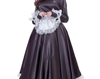 ビクトリア朝風のサテン製メイド服。カスタマイズ可能。