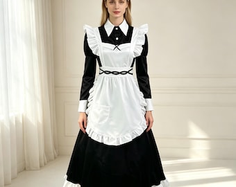 Satin Long-Style Lolita Maid Cosplay Dress (Customizable)