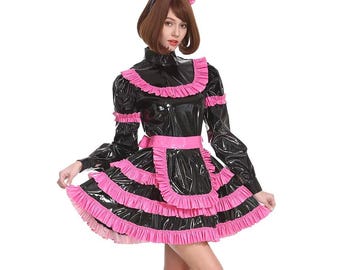 ロック可能なPVC製メイド服、コスプレドレス、カスタマイズ可能。