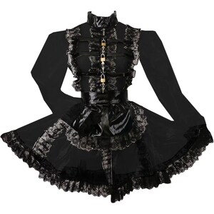 Abschließbares Dienstmädchen-Outfit, langes PVC-Puffärmelkleid. Personalisierbar. Black