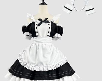 Lolita-style maid outfit, Halloween party cosplay dress, customizable.