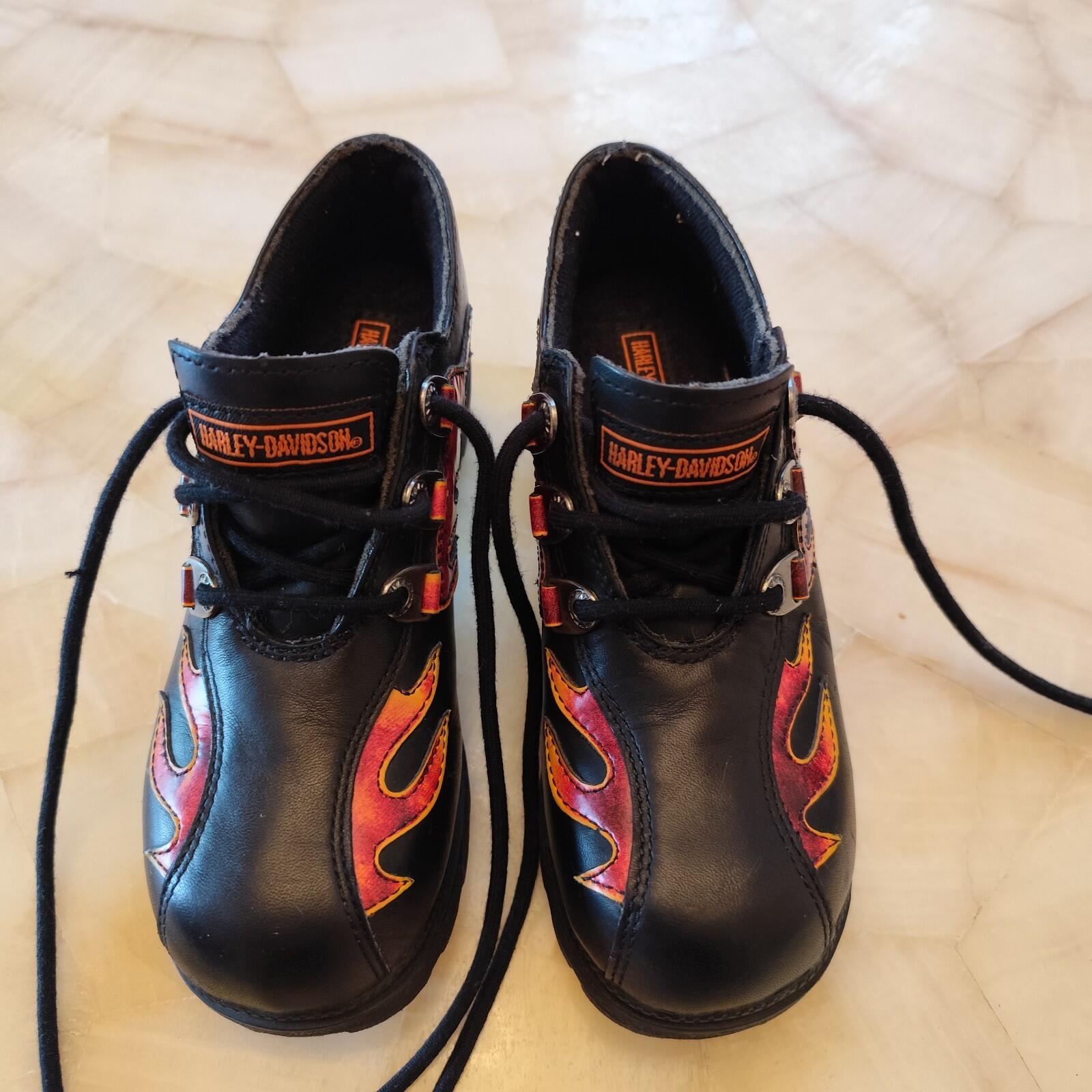Chunky Harley Davidson Shoes 90s Vntage Blackleather Size 5 1/2 For Kids"Girls"
