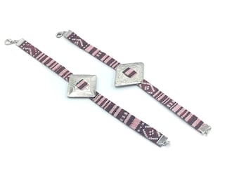 Southwest Concho Textile Bracelets - Pink Diamond Shape