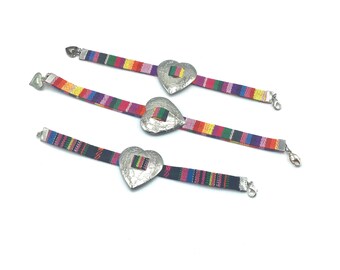 Southwest Concho Textile Bracelet - Hearts