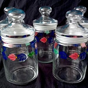 Vintage Boerenbont Glass Storage Jar | Traditional Dutch Floral Kitchen Canister with Lid | Retro Farmhouse Glass Jar 20cm