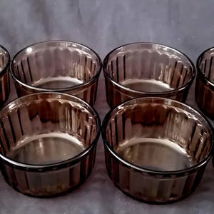 Vintage Smoked Glass Ramekins |Set of 8  French Arcopal Brown Glass |Dessert Bowls Vintage Smoked Glass |Ramekins Set of 8 French