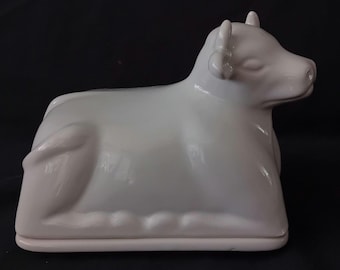 Burriera vintage in ceramica bianca a forma di mucca - Decorazione per cucina in stile rustico