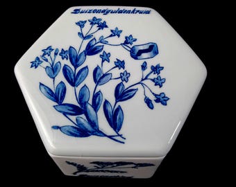 Caja de hierbas Regina Holland Delft - Cerámica hexagonal azul y blanca