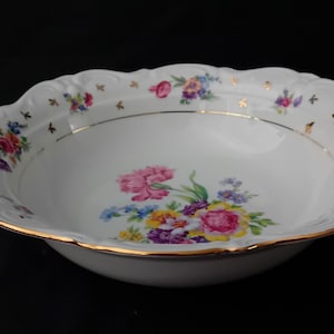 Vintage Bavaria Porslin Blommig Skål med Guldkant - Tysk Finporslin Serveringsfat