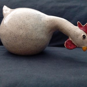 Ceramic Chicken Figurine: Rustic Black and White Art (Handcrafted)