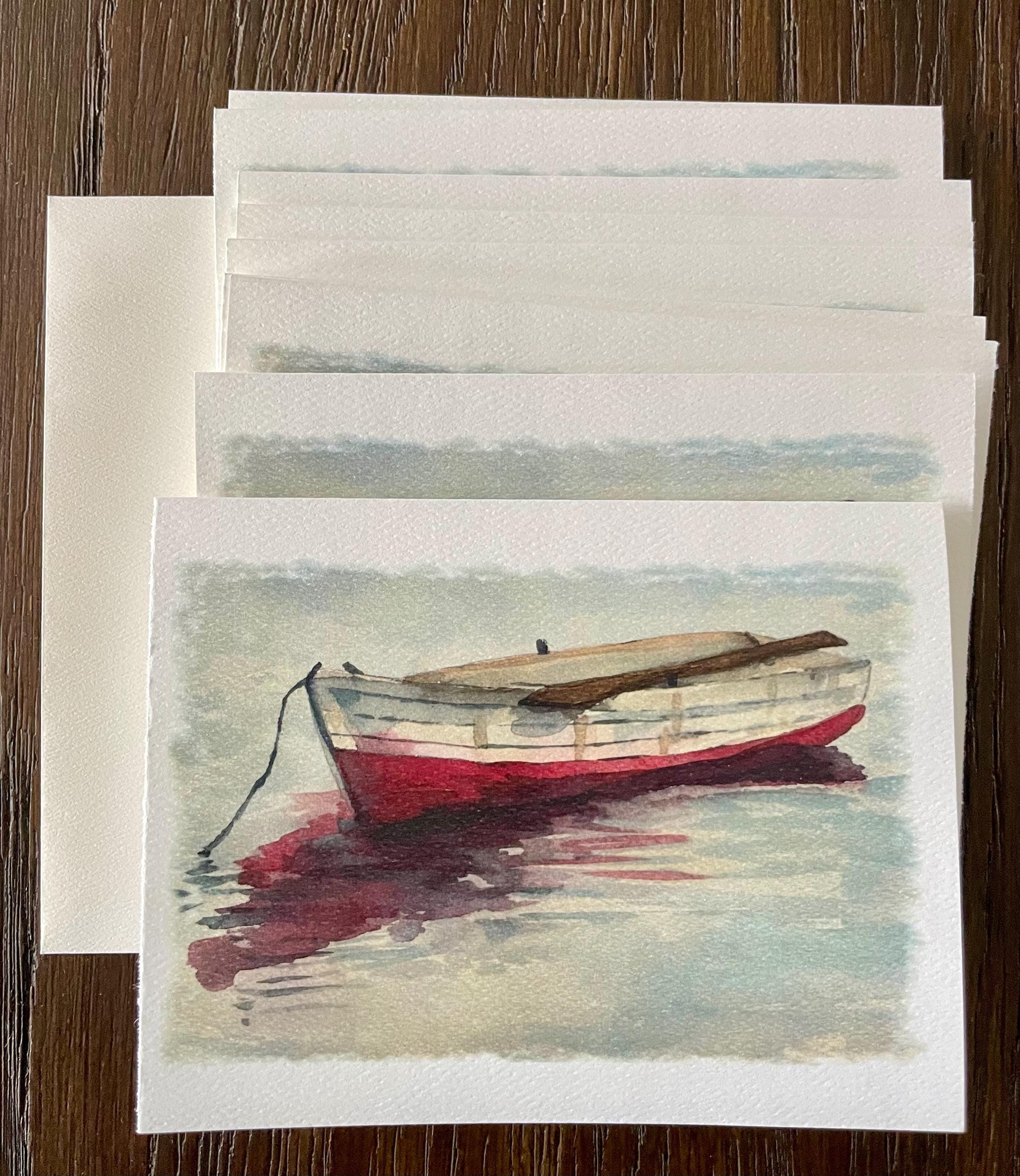 Set of 10, Original Watercolor Print Note Cards, Red Boat, All Occasion ...