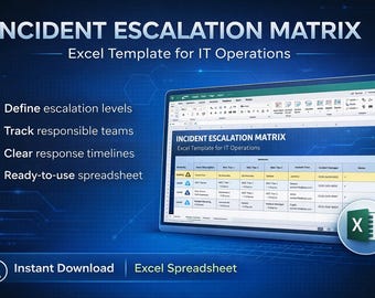 Incident Escalation Matrix Template | IT Operations, NOC, Service Desk (Excel Spreadsheet)