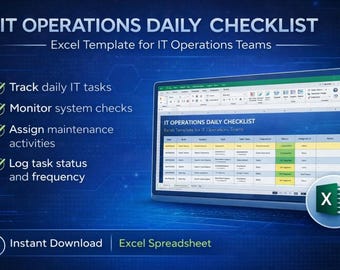 IT Operations Daily Checklist | Excel Template for NOC, Service Desk (Digital Download)