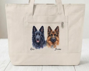 母の日ギフト ペット肖像入りビーチバッグ（ジッパー付き）、カスタム犬ママサマートート、丈夫な12オンスキャンバス製バケーションバッグ、パーソナライズされた猫ギフト