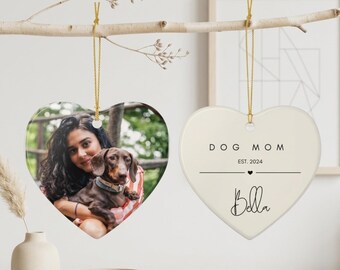 カスタム犬写真入りハート型オーナメントマット - パーソナライズされたペットメモリアル記念品 - 両面写真・名前・日付入り - 母の日ギフト