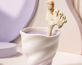 Handmade Ceramic Foot Straw, Quirky Pottery Drink Accessory, Whimsical Desk Decor