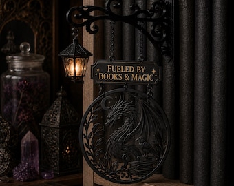 Gothic Dragon Bookshelf Lantern Sign, Dark Academia Book Lover Decor