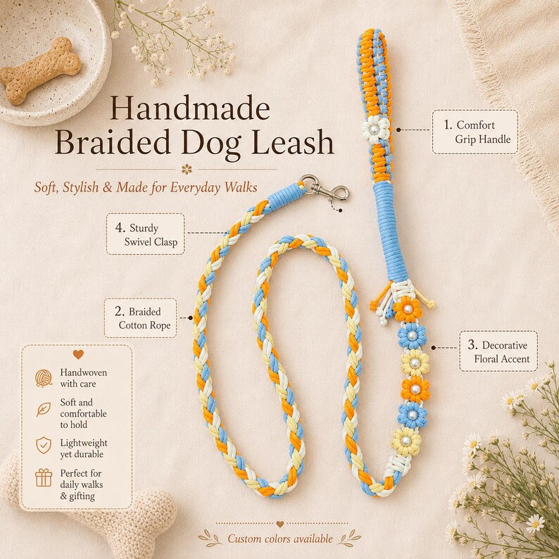 Hand Twisted Rope Hand-woven Braided Dog Leash, Personalized Pet Lead, Durable Walking ...