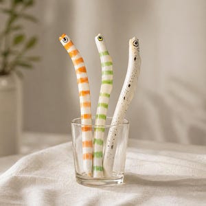 Handmade Ceramic Snake Straw, Reusable Pottery Drinkware, Eco Friendly Coffee Straw