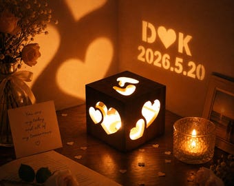 Personalized Wooden Projection Lamp, Custom Heart Shadow Night Light, Romantic Anniversary Decor