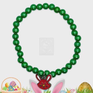 Osterarmband mit Hasenanhänger – Grünes Perlenarmband, Frühlingsschmuck, Handmade Schmuck, Oster Geschenk, Osterhase Armband