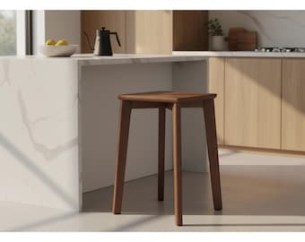 Kitchen Bar Stool, 18-Inch Stackable Walnut Solid Wood Stool, Modern Backless Dining Stool, Square Wood Stool for Office & Classroom,
