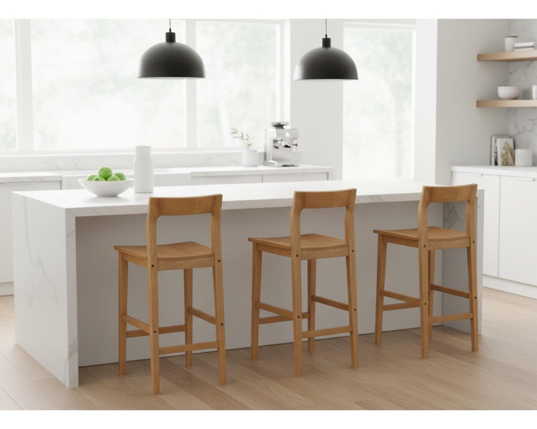 Set of 3 Solid Wood Counter Height Bar Stools, Farmhouse Kitchen ...