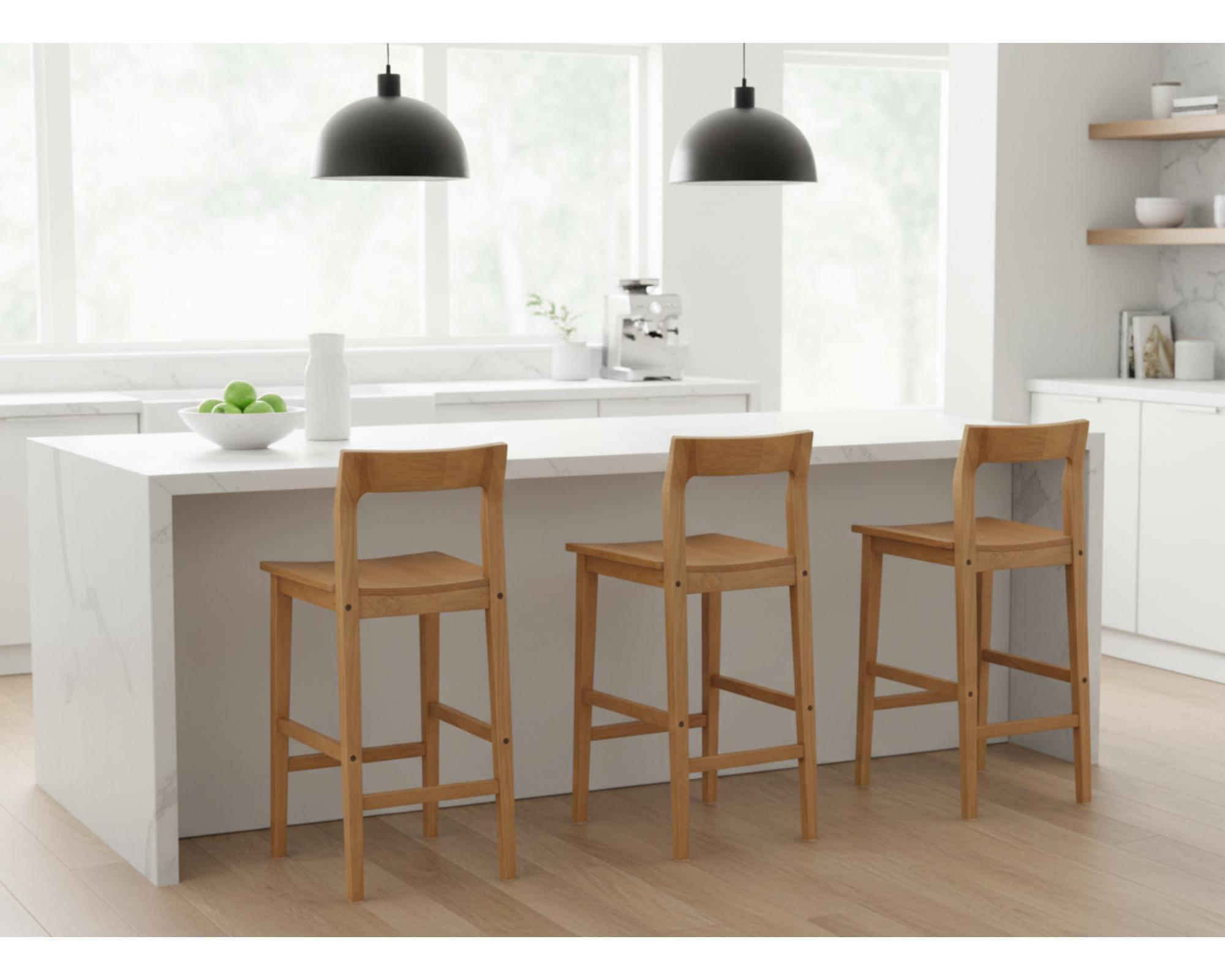 Set of 3 Solid Wood Counter Height Bar Stools, Farmhouse Kitchen ...