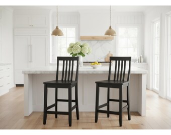 Bar Stools Set of 2, 24-inch Counter Height Bar Stool Chair, Wood Slat Back Kitchen Bar Stool, Vintage Mahogany Farmhouse Stool,