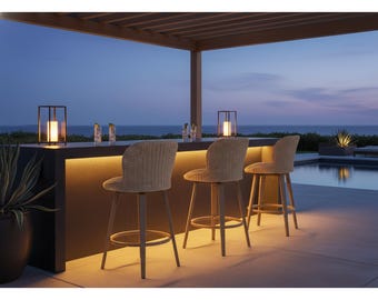 Outdoor Wicker Bar Stools, Counter Height, Boho Coastal Style, Apricot Finish
