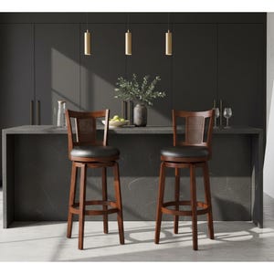 Swivel Bar Stools with Backs Set of 2, 30 Inch Wooden Bar Stools, 360 Swivel Upholstered Bar Chairs, Counter Height Kitchen Stools