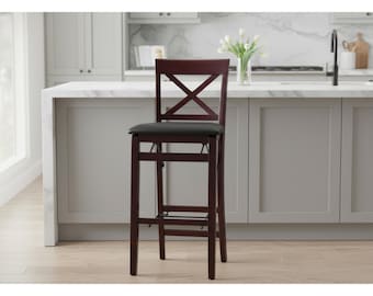 Bar Stools Folding, Back Folding Bar Stool with Backrest, Tall Kitchen Counter Stool, Space Saving Wooden Bar Stool Chair, Farmhouse Rustic