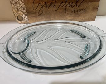 Bandeja de servir de cristal Glasbake o Fire King de estilo vintage. 40,6 x 28,6 cm.