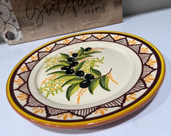 イタリア製手描き陶器製クラシックオリーブの枝模様プレート