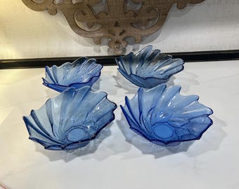 Prachtige set vintage kobaltblauwe schalen met lotusblad
