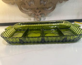 Vintage Indiana Glass Olive Green Divided Platter