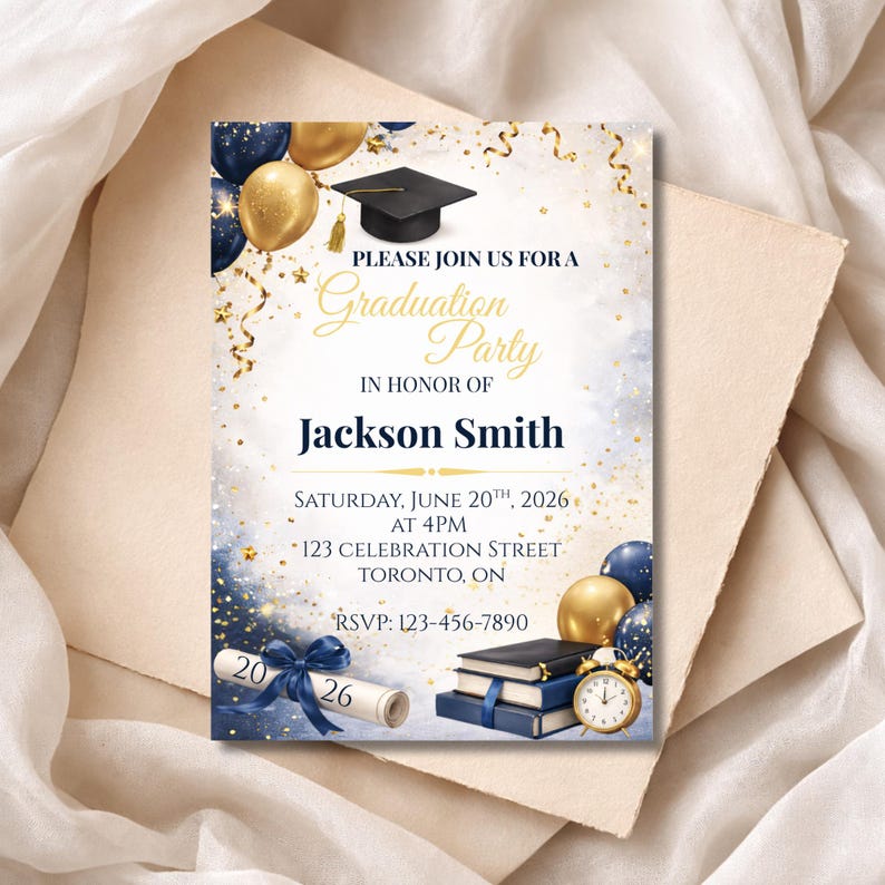 Boy Graduation Invitation Template, Editable Graduation Invite, Navy ...