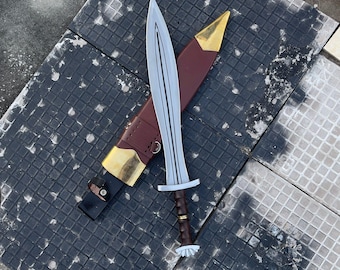 Handmade Celtic Leaf Sword Decor | Hand Forged 5160 Steel Full Tang, Rosewood Handle & Leather Scabbard | Medieval Display, Cosplay Prop