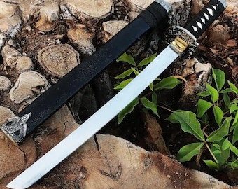 Short Samurai Katana Replica Sword 22" Black Dragon Design Japanese Style Decorative Katana Cosplay Prop Gift Collectible Display