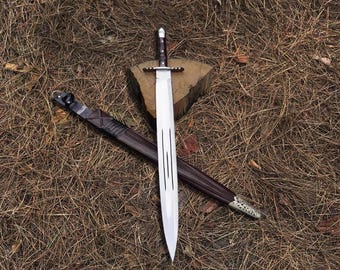 Hand Forged 25 Inch Carbon Steel Viking Style Sword Handmade Himalayan Craft Rosewood Handle Leather Sheath Gift for Him