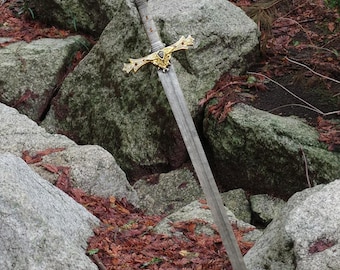 Handmade Stainless Steel Excalibur Sword: 40 Inch King Arthur Display Piece with Leather Sheath