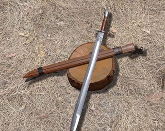 Hand-Forged Double edged carbon steel Historical Long Blade Cavalry Sword with Leather Sheath