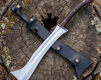 Handmade Carbon Steel Outdoor Decor Piece with Leather Sheath | Rustic Display Collectible | Forged Rosewood Handle Gift