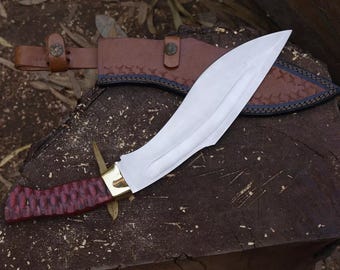 15” Handmade Carbon Steel Knife with Engraved Pakka Wood Handle, Leather Sheath, Outdoor Tool, Gift for Him, Collector Piece