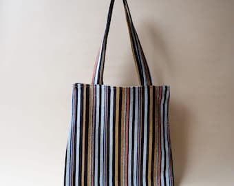 Cotton Canvas Tote Bag, Spice Mix stripe, Handmade