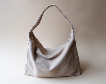Cotton Canvas Slouchy Shoulder Bag, Beige colour, Handmade