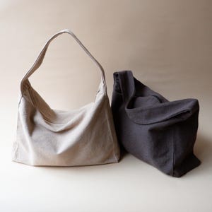 Cotton Canvas Slouchy Shoulder Bag, Brown colour, Handmade image 2