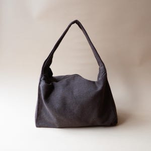 Cotton Canvas Slouchy Shoulder Bag, Brown colour, Handmade image 1
