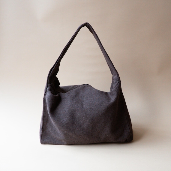 Cotton Canvas Slouchy Shoulder Bag, Brown colour, Handmade